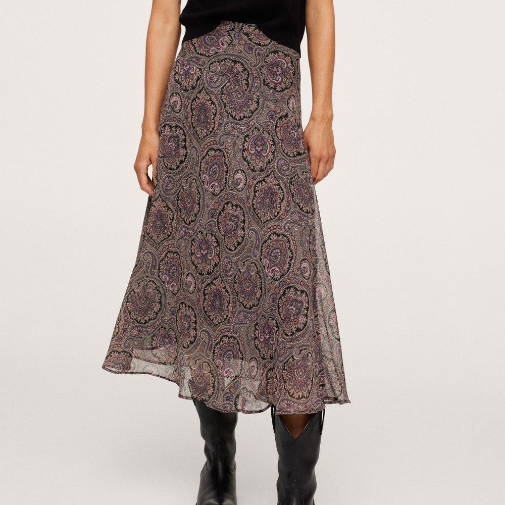 Paisley Printed Chiffon Midi Skirt